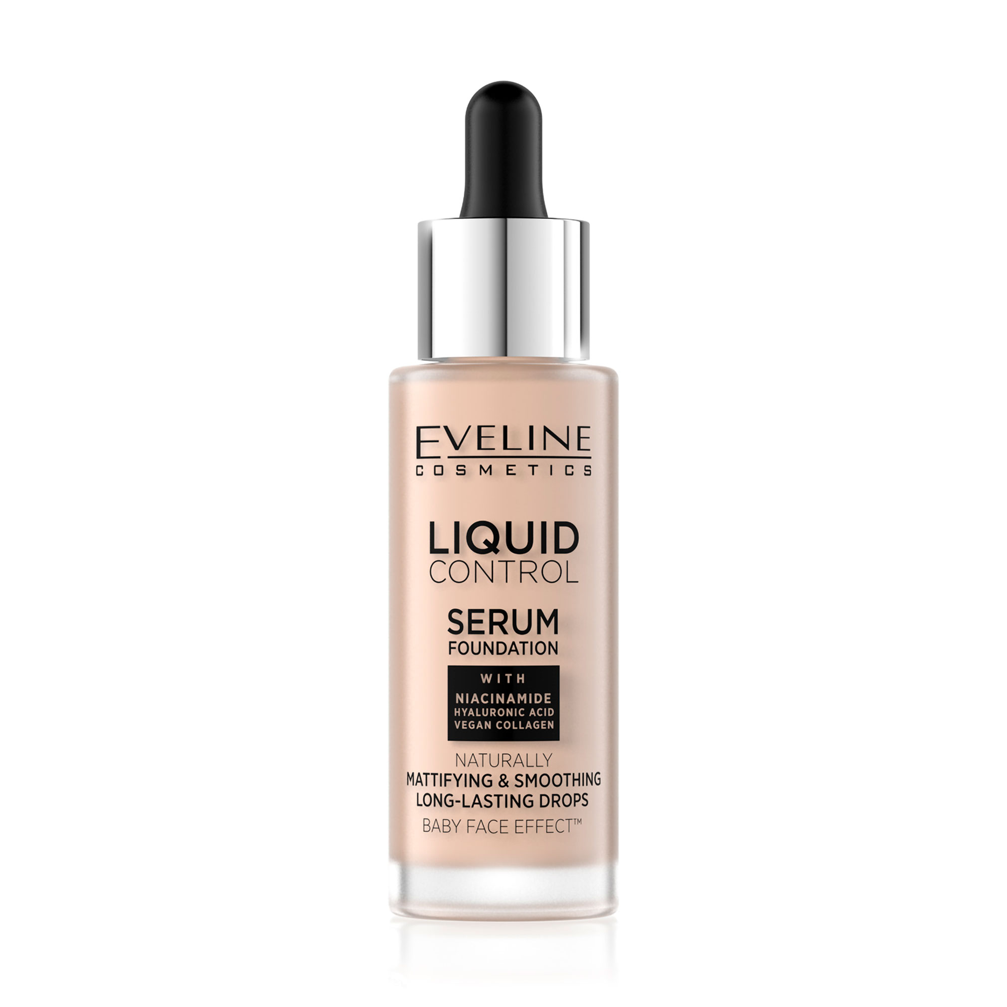 Рідка тональна основа для обличчя Eveline Cosmetics Liquid Control HD Mattifying Drops Foundation 002 Soft Porcelain, 32 мл